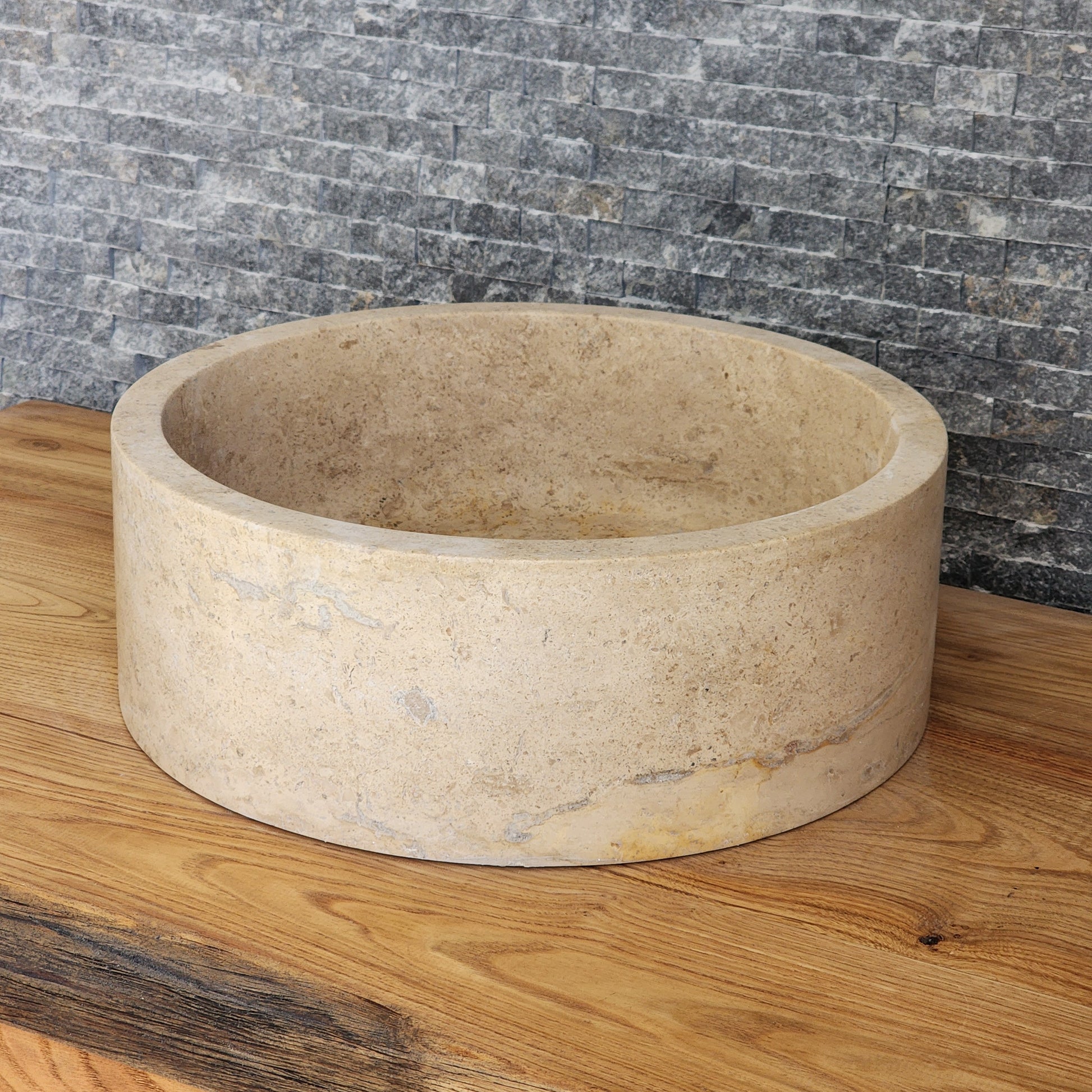 Travertine Vessel Sink - Split-Face Organic Stone Basin