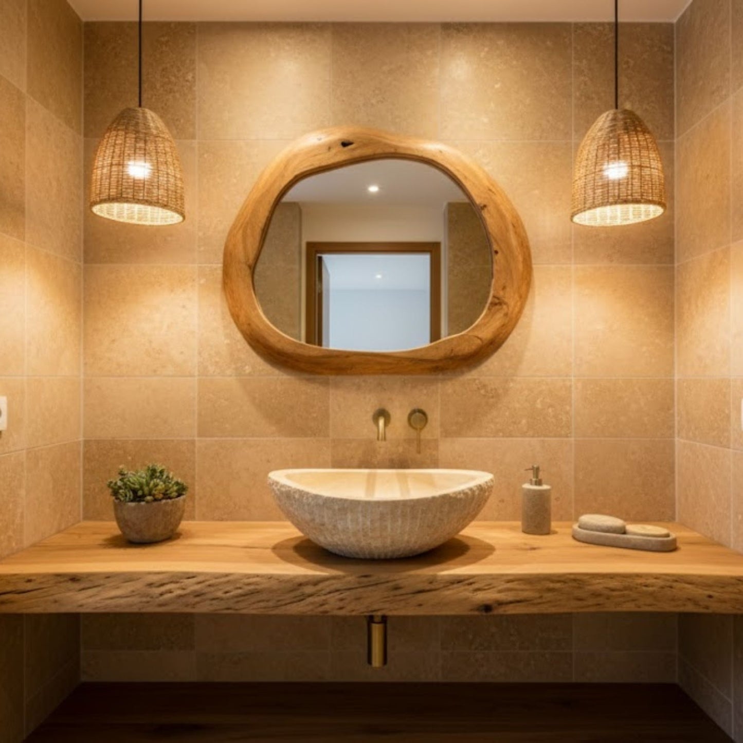 Hand-Carved Raw Chiseled Travertine Vessel Sink – Oval Organic Natural Stone Basin