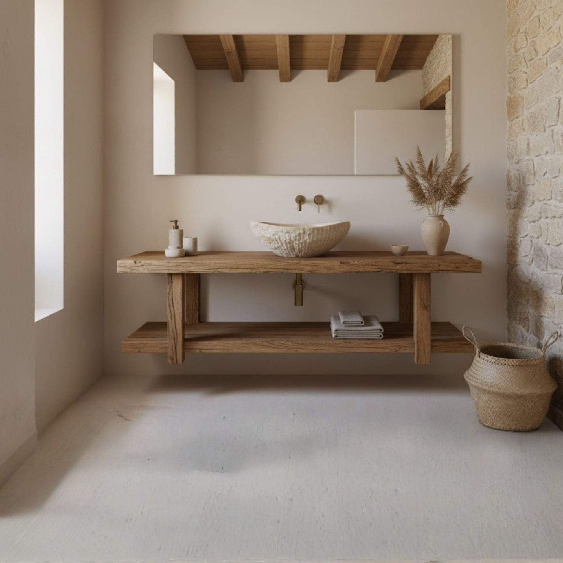 Hand-Carved Raw Chiseled Travertine Vessel Sink – Oval Organic Natural Stone Basin