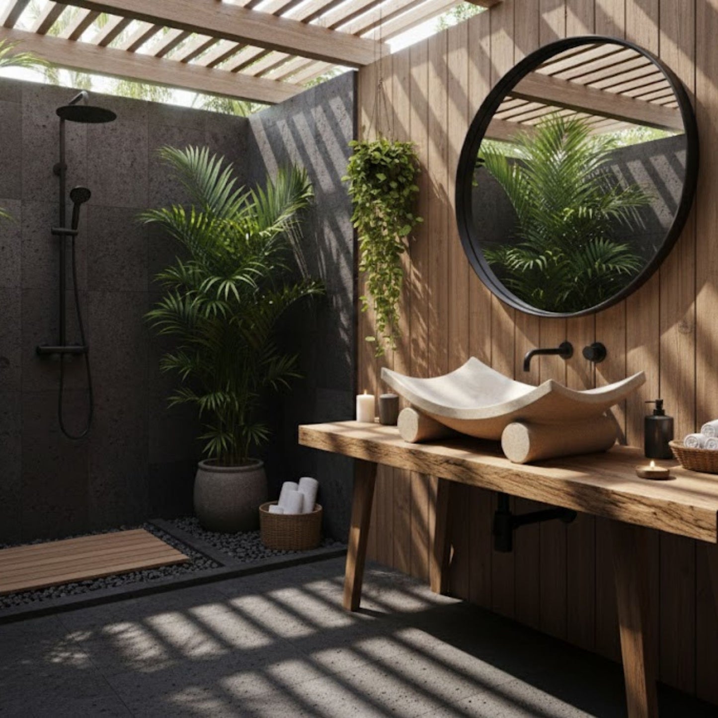 Hand-Carved Zen Pebble Limestone Vessel Sink – Round Matte Cream Natural Stone Basin