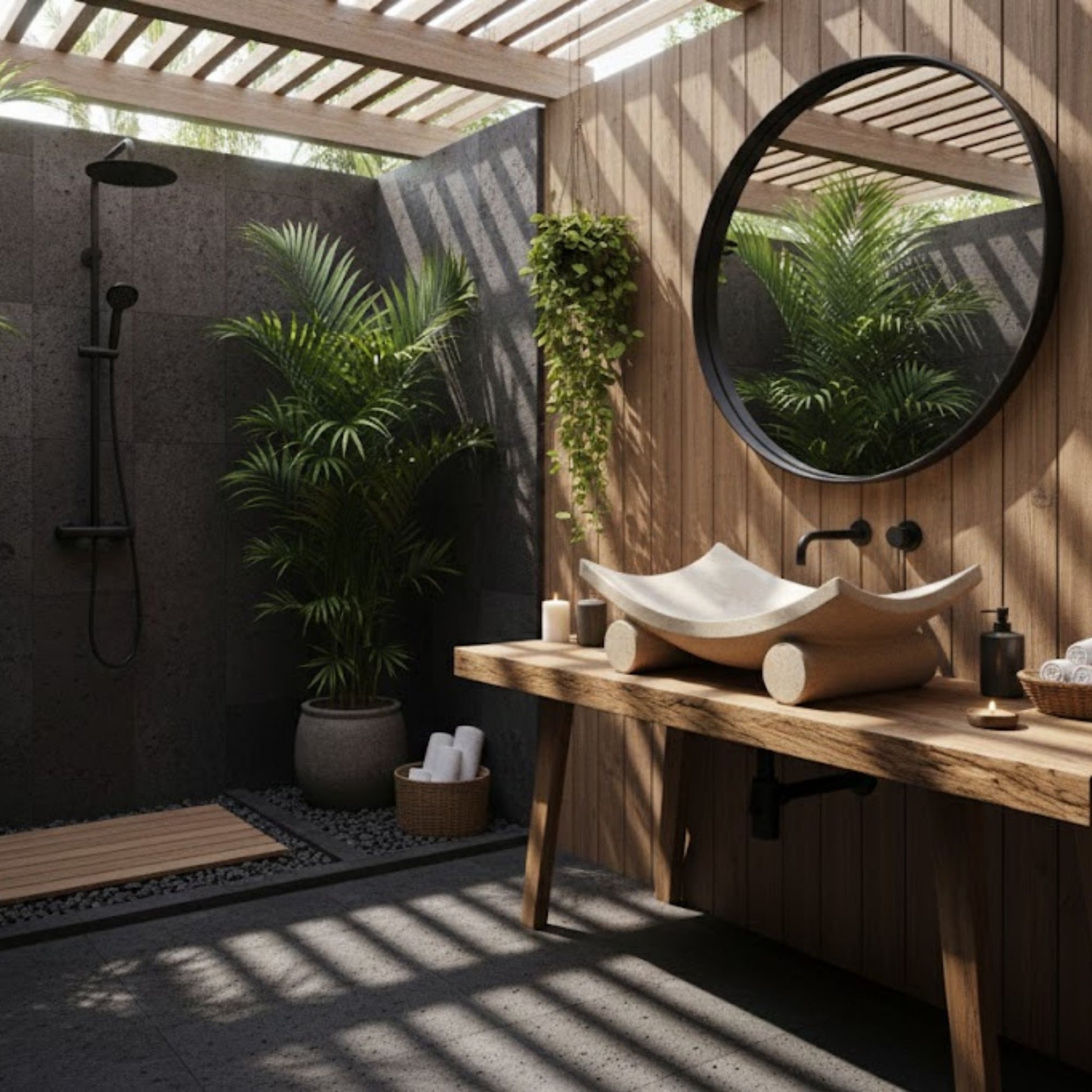 Hand-Carved Zen Pebble Limestone Vessel Sink – Round Matte Cream Natural Stone Basin