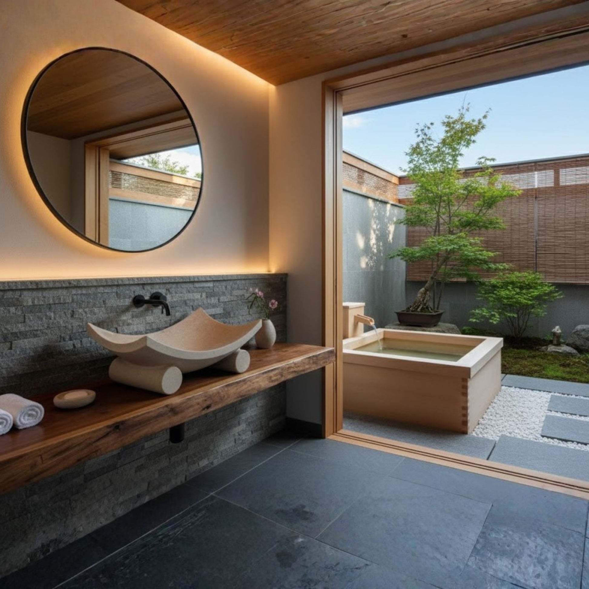 Hand-Carved Zen Pebble Limestone Vessel Sink – Round Matte Cream Natural Stone Basin