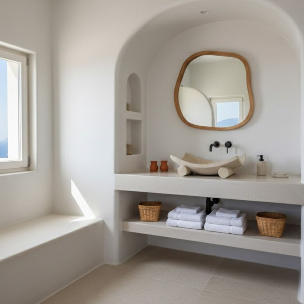 Hand-Carved Zen Pebble Limestone Vessel Sink – Round Matte Cream Natural Stone Basin