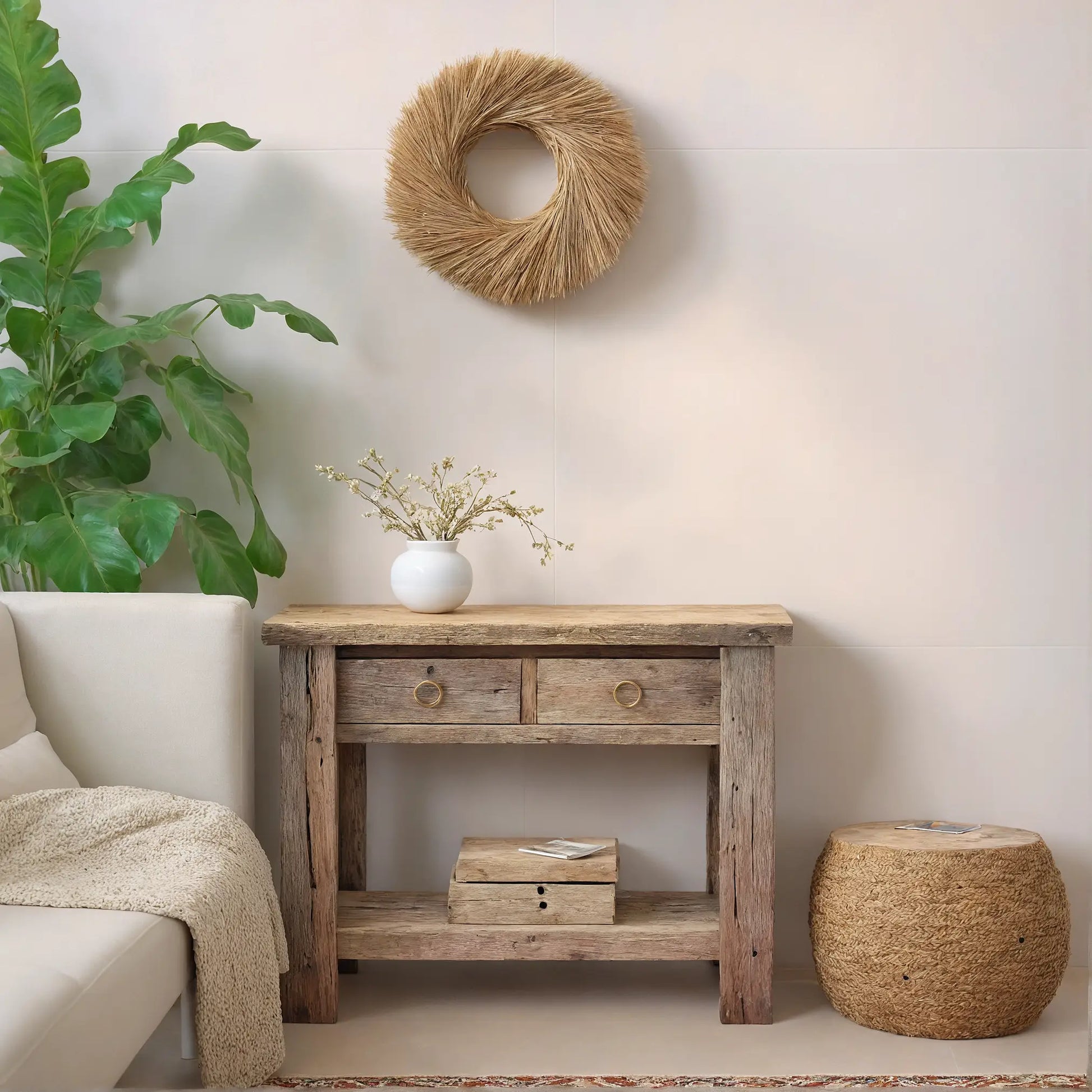 Rustic Entryway Wooden Console Table - Live Edge Wood Bench