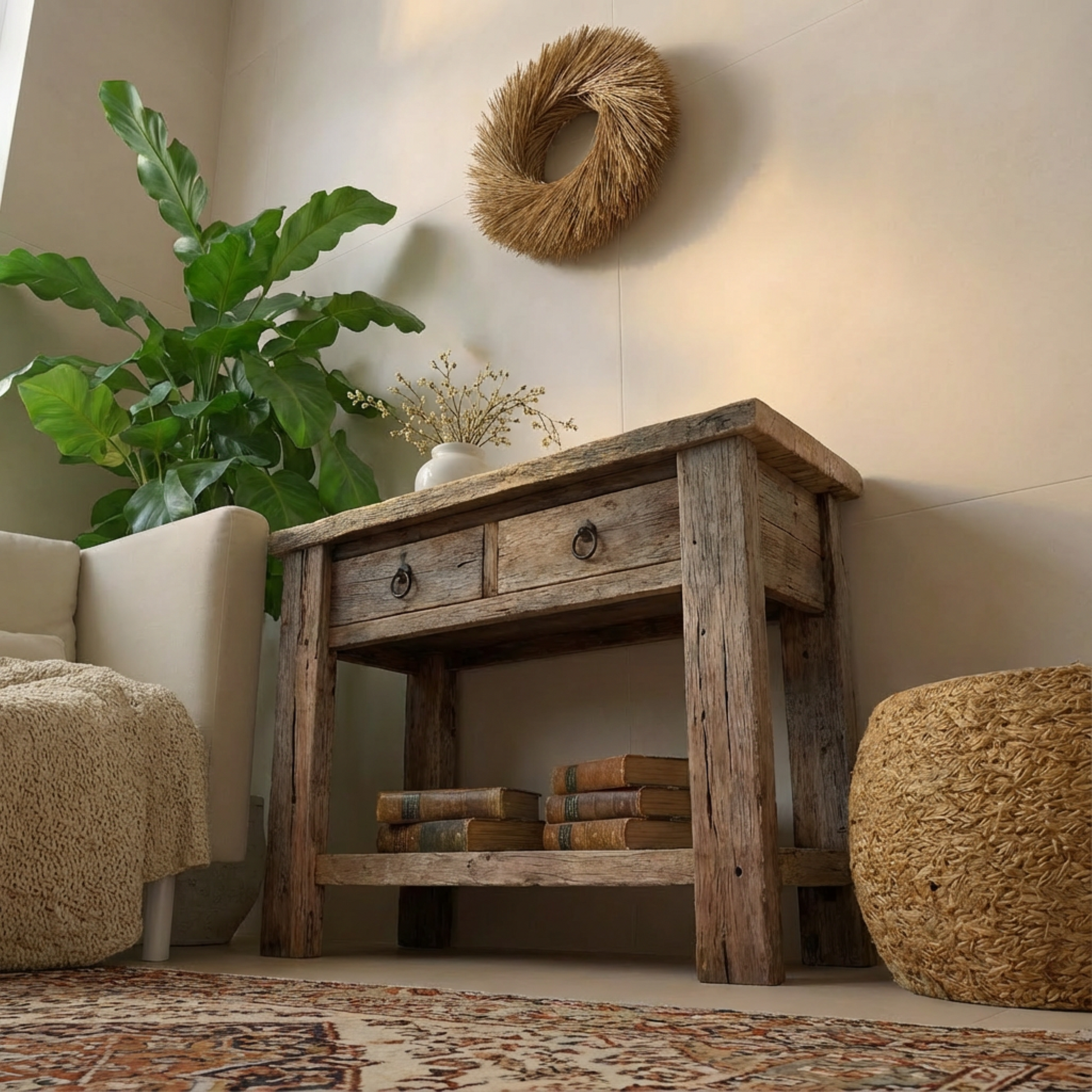 Rustic Entryway Wooden Console Table - Live Edge Wood Bench