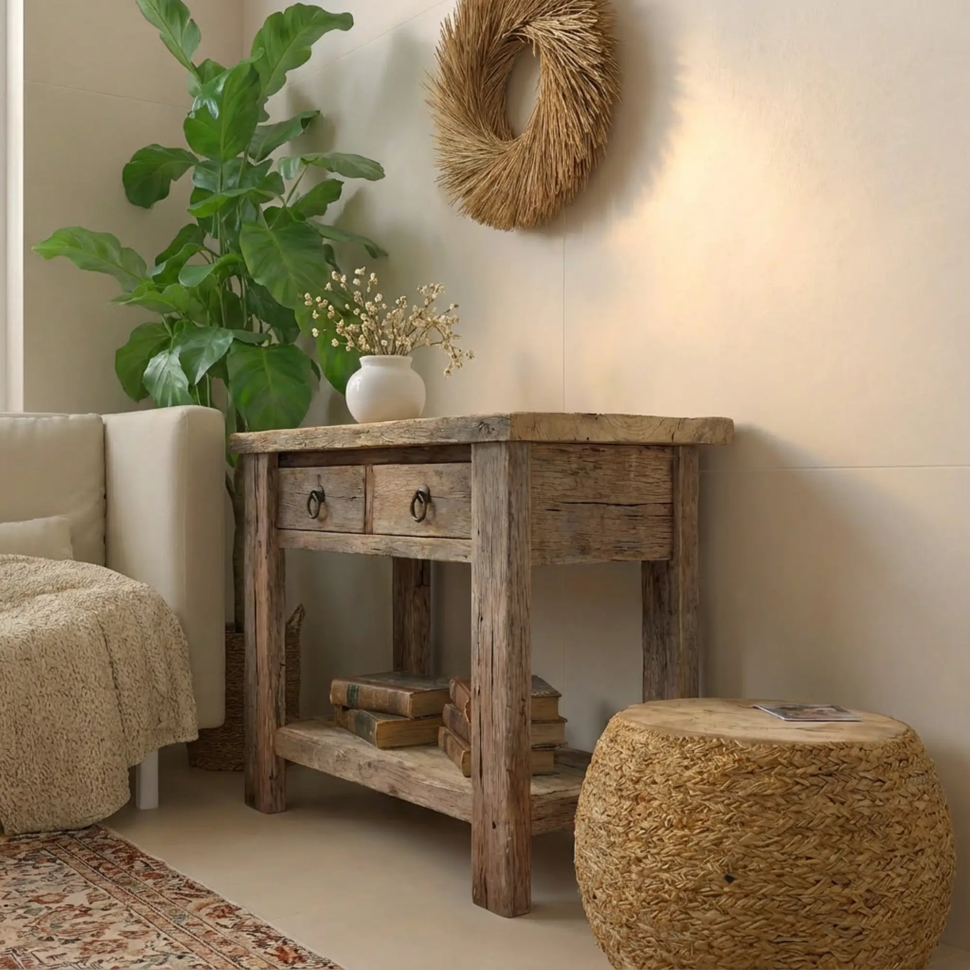 Rustic Entryway Wooden Console Table - Live Edge Wood Bench