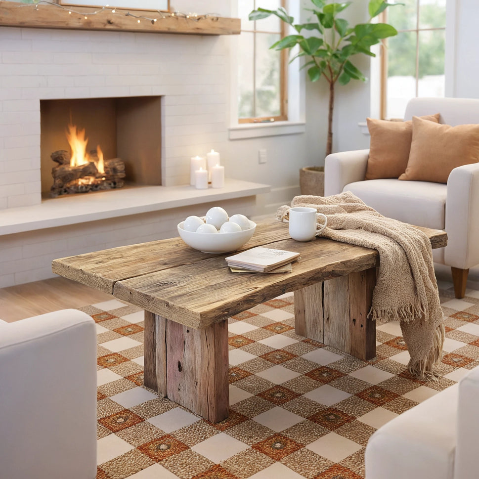 Rustic Coffee Table - Live edge solid brown top unique wooden