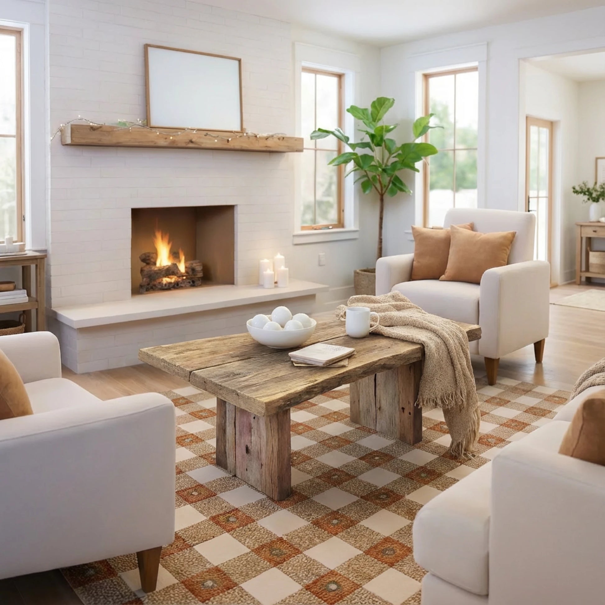 Rustic Coffee Table - Live edge solid brown top unique wooden