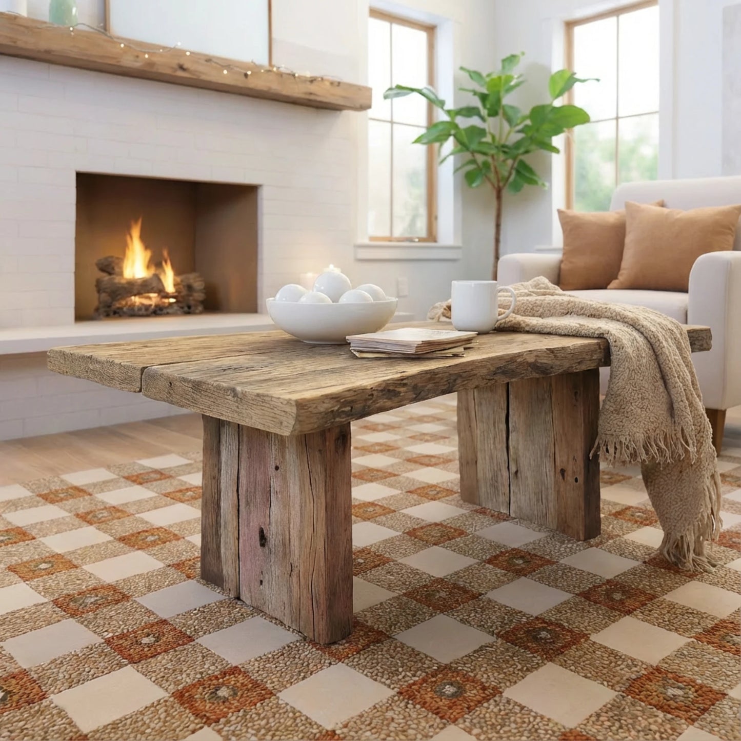 Rustic Coffee Table - Live edge solid brown top unique wooden