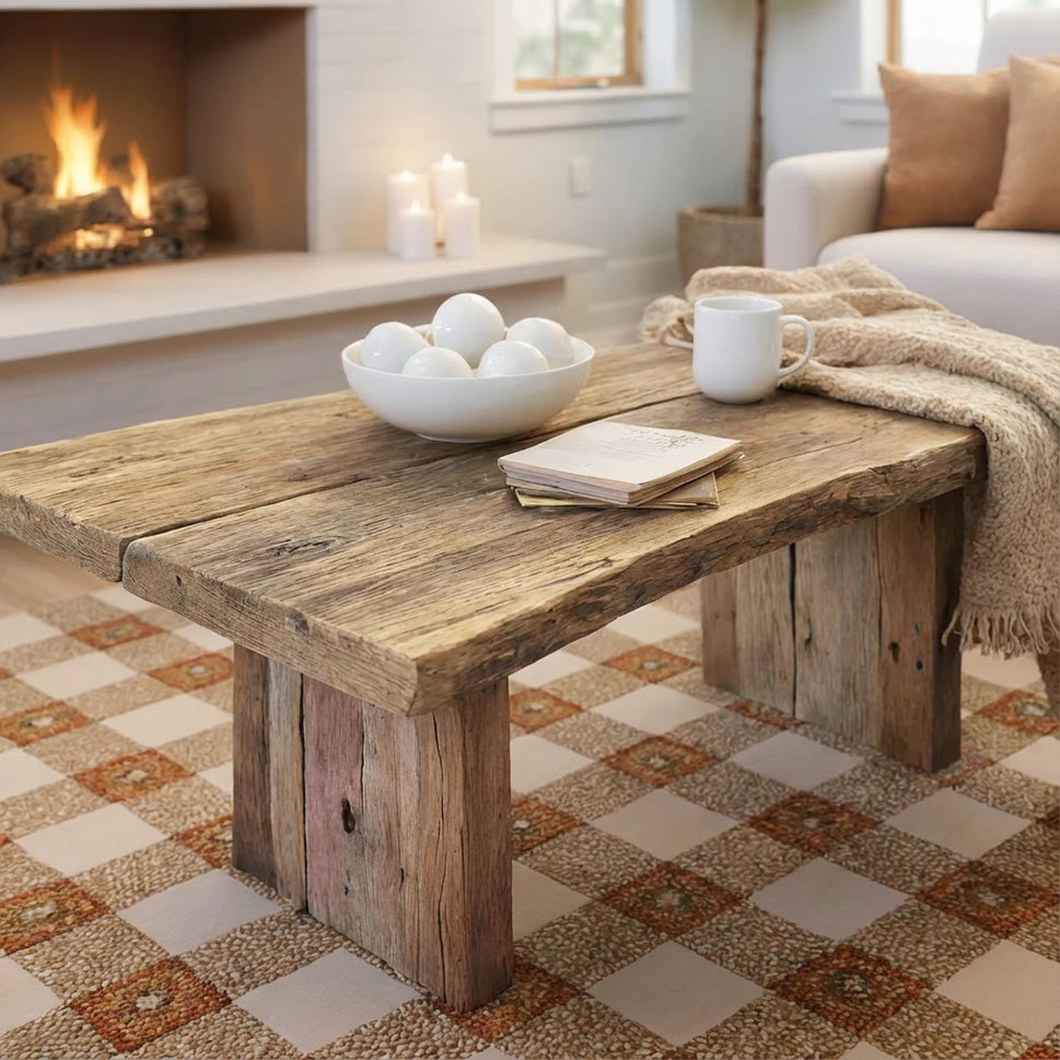 Rustic Coffee Table - Live edge solid brown top unique wooden