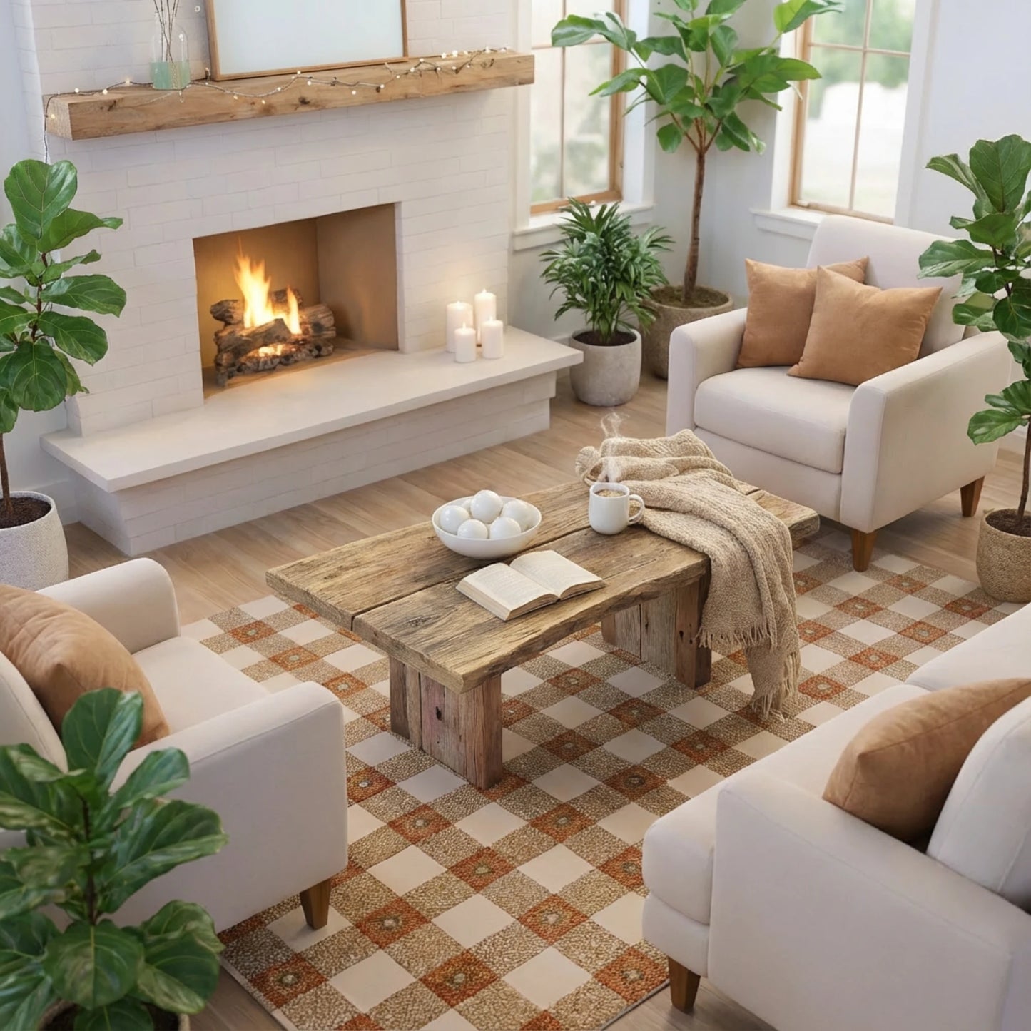 Rustic Coffee Table - Live edge solid brown top unique wooden