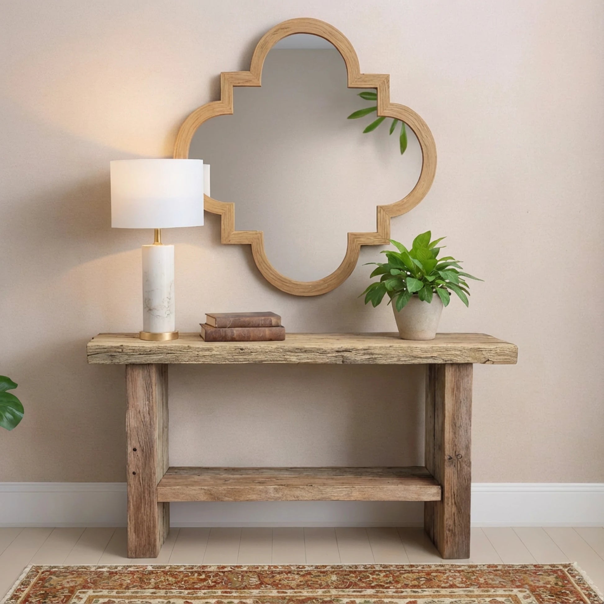 Rustic Entryway Wooden Console Table - Live Edge Wood Bench