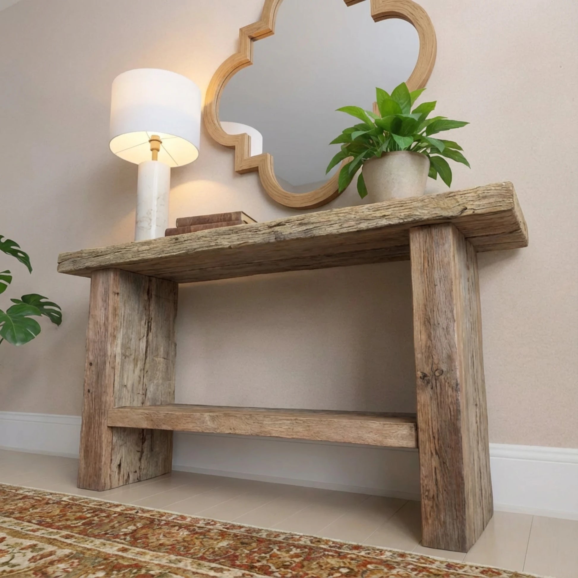 Rustic Entryway Wooden Console Table - Live Edge Wood Bench