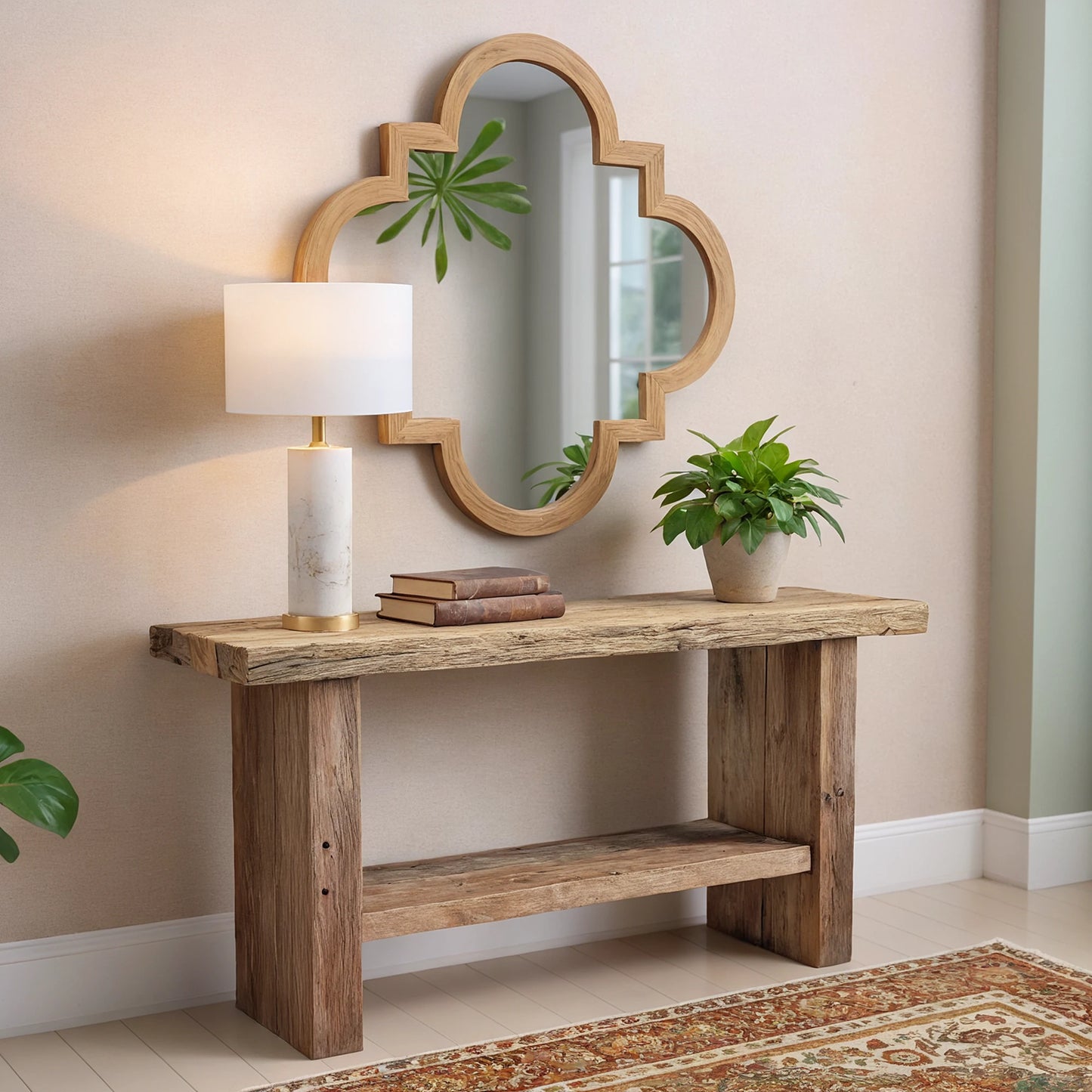 Rustic Entryway Wooden Console Table - Live Edge Wood Bench