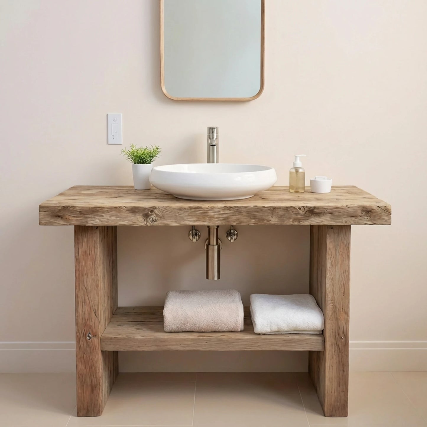 Rustic Bathroom Single or Double Sinks Vanity - Narrow Live Edge Wood