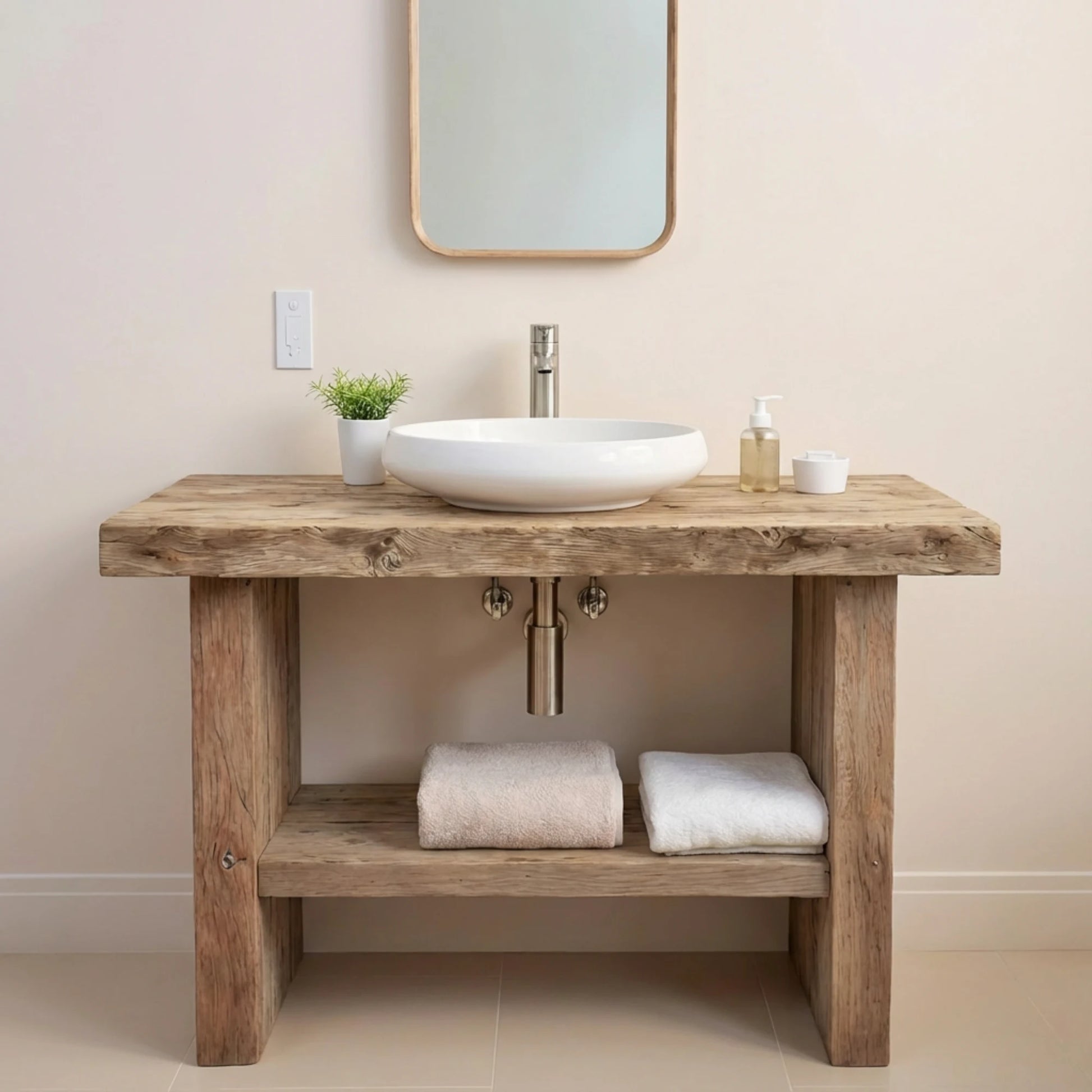 Rustic Bathroom Single or Double Sinks Vanity - Narrow Live Edge Wood