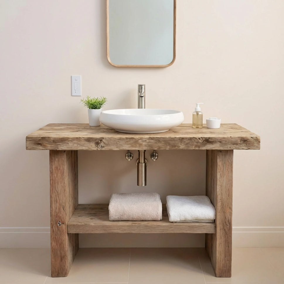 Rustic Bathroom Single or Double Sinks Vanity - Narrow Live Edge Wood