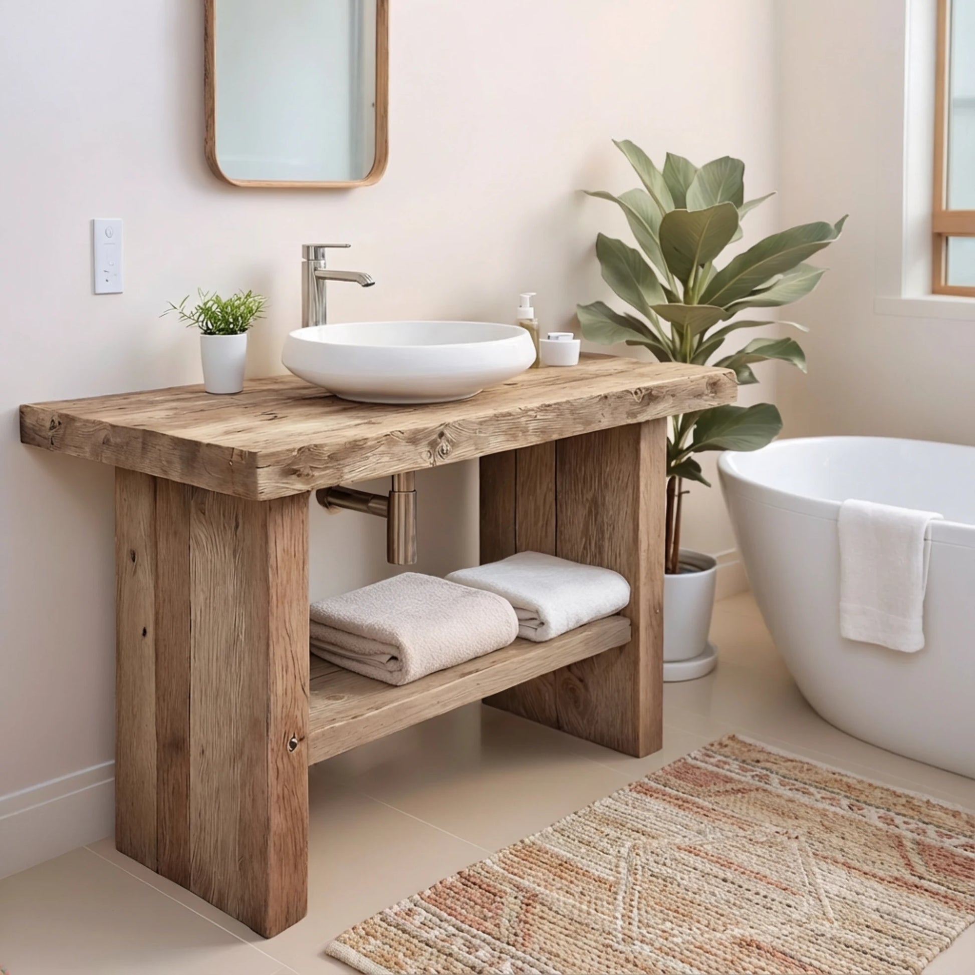 Rustic Bathroom Single or Double Sinks Vanity - Narrow Live Edge Wood