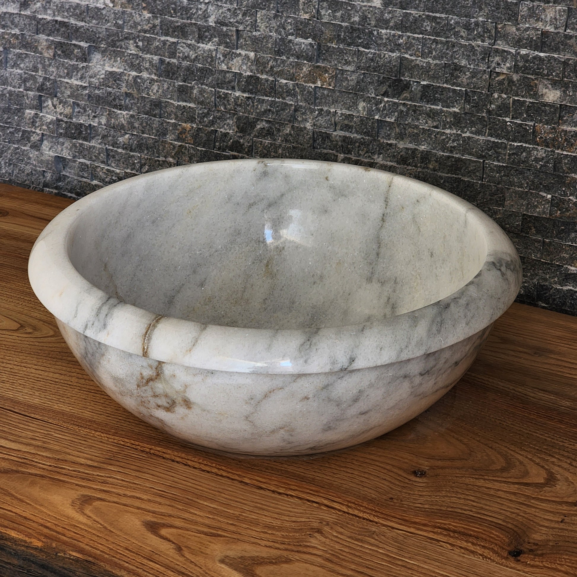 Natural White Marble Vessel Sink - Luxury Oval Stone Basin