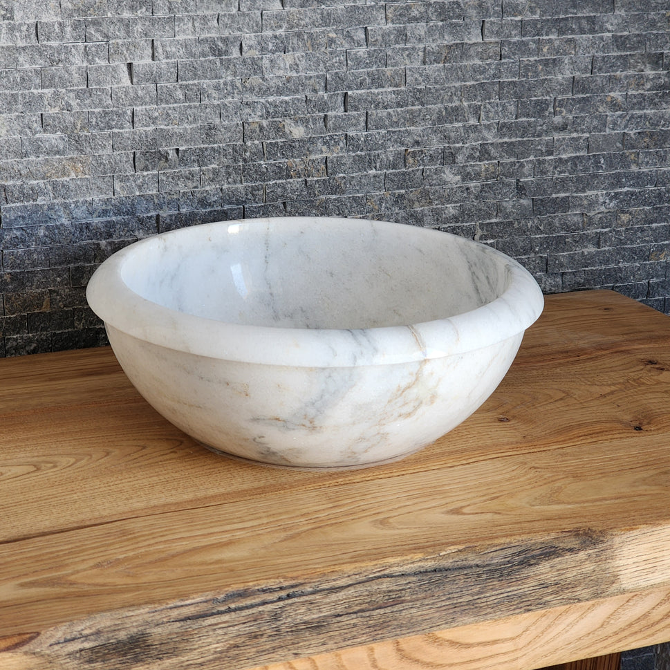 Natural White Marble Vessel Sink - Luxury Oval Stone Basin