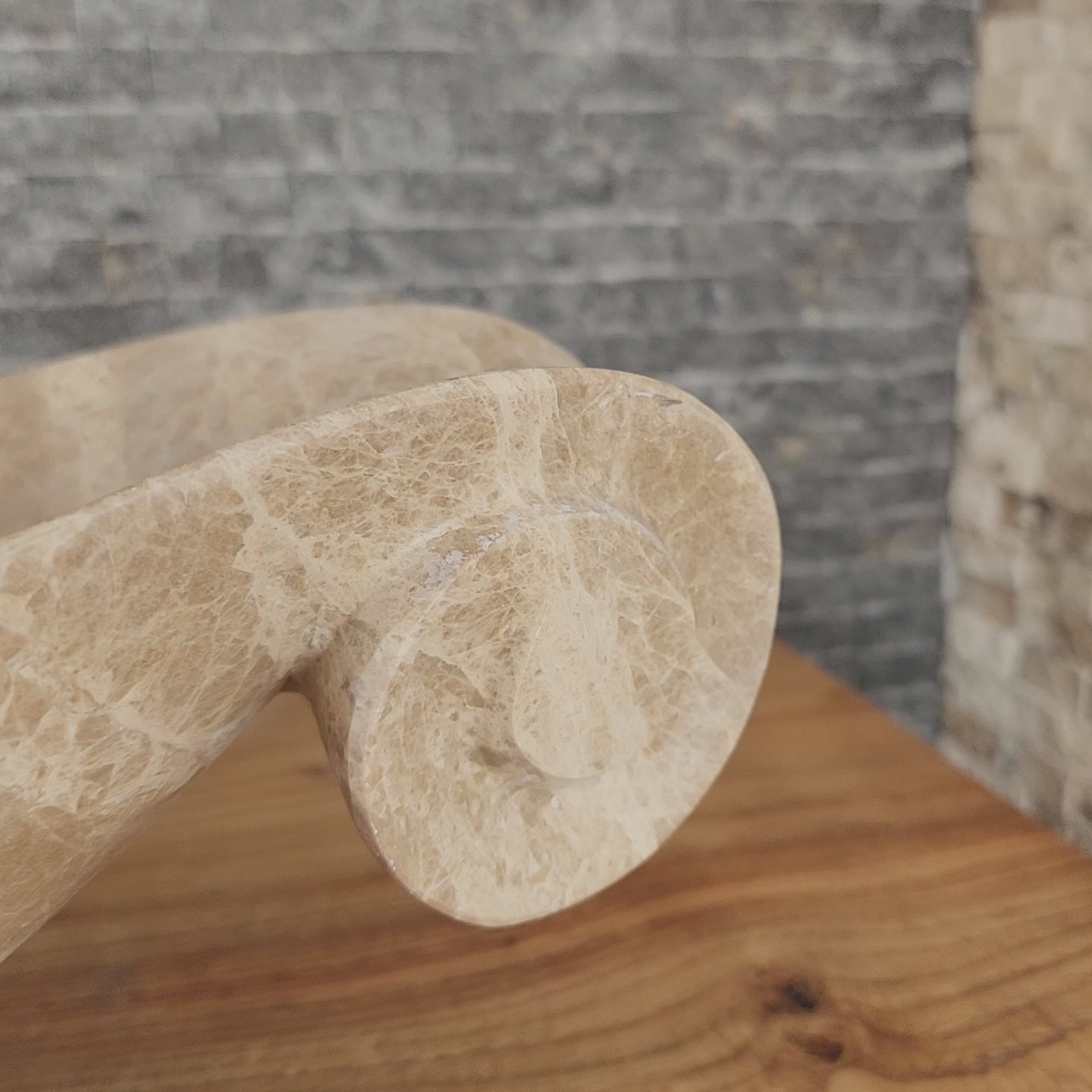 Scroll-Edge Beige Marble Vessel Sink - Hand-Carved Sculptural Basin