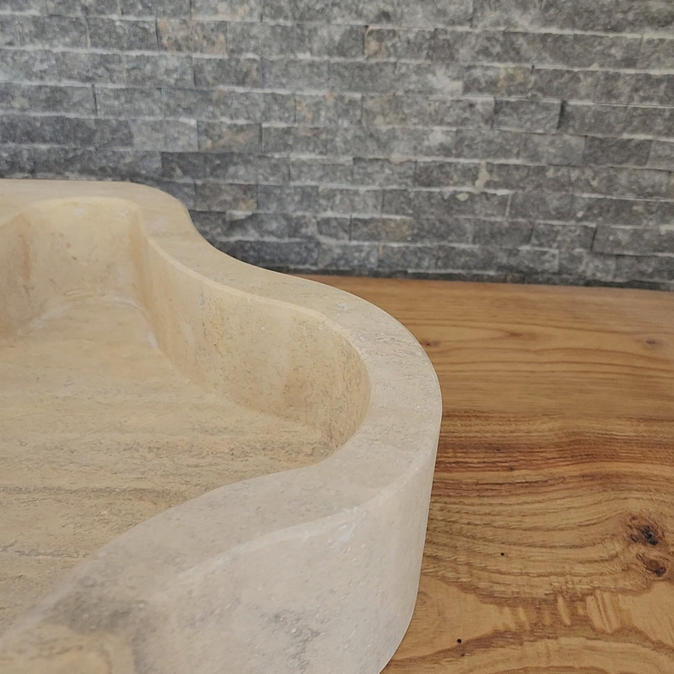 Hand-Carved Travertine Vessel Sink – Organic Wavy Edge Natural Stone Basin
