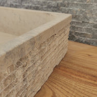 Rectangular Chiseled Travertine Block Sink - Raw Edge Natural Stone Basin