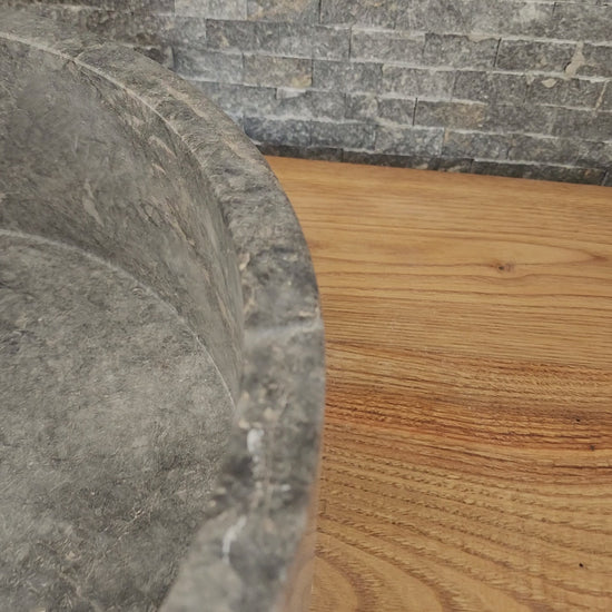 Norhew Gray Storm Marble Vessel Sink - Round Solid Stone Basin
