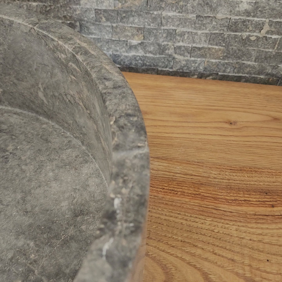 Norhew Gray Storm Marble Vessel Sink - Round Solid Stone Basin