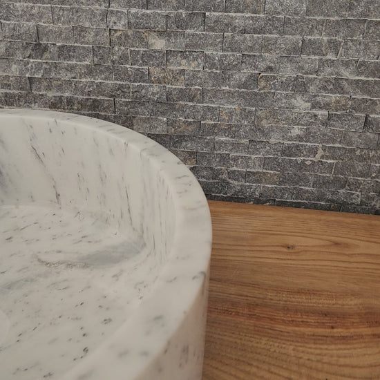 Cylindrical White Marble Vessel Sink - Deep-Dish Monolithic Basin