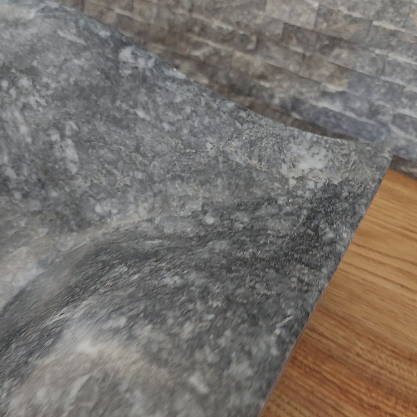 Natural Grey Marble Vessel Sink - Hand-Carved Organic Wave Design