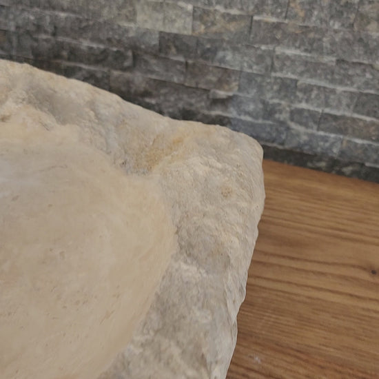 Norhew Raw Travertine Vessel Sink - Hand-Chiseled Square Design