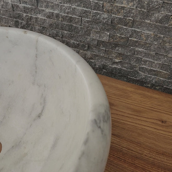 Natural White Marble Vessel Sink - Luxury Oval Stone Basin