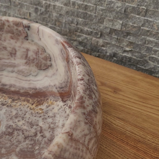 Exotic Striped Onyx Vessel Sink - Hand-Carved Natural Gemstone Basin