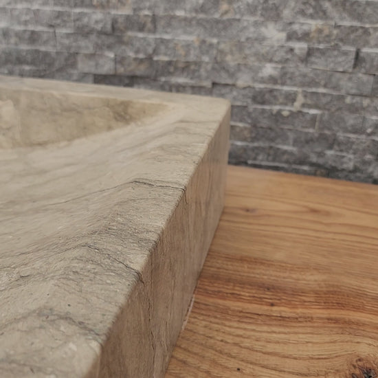 Rectangular Earth-Veined Marble Sink - Honed Solid Stone Basin