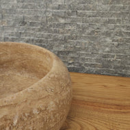 Hand-Carved Round Travertine Vessel Sink - Rustic Gold Stone Basin