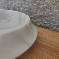 Modern Circular White Marble Vessel Sink - Architectural Angled Stone Basin