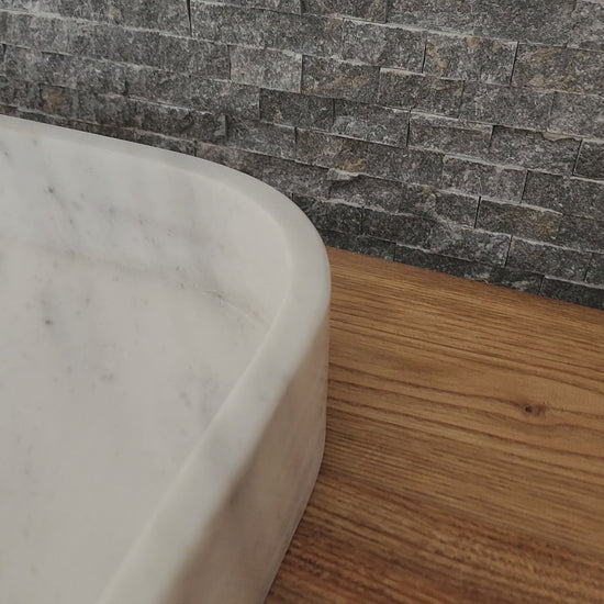 Luminous White Marble Basin - Soft Square Silhouette