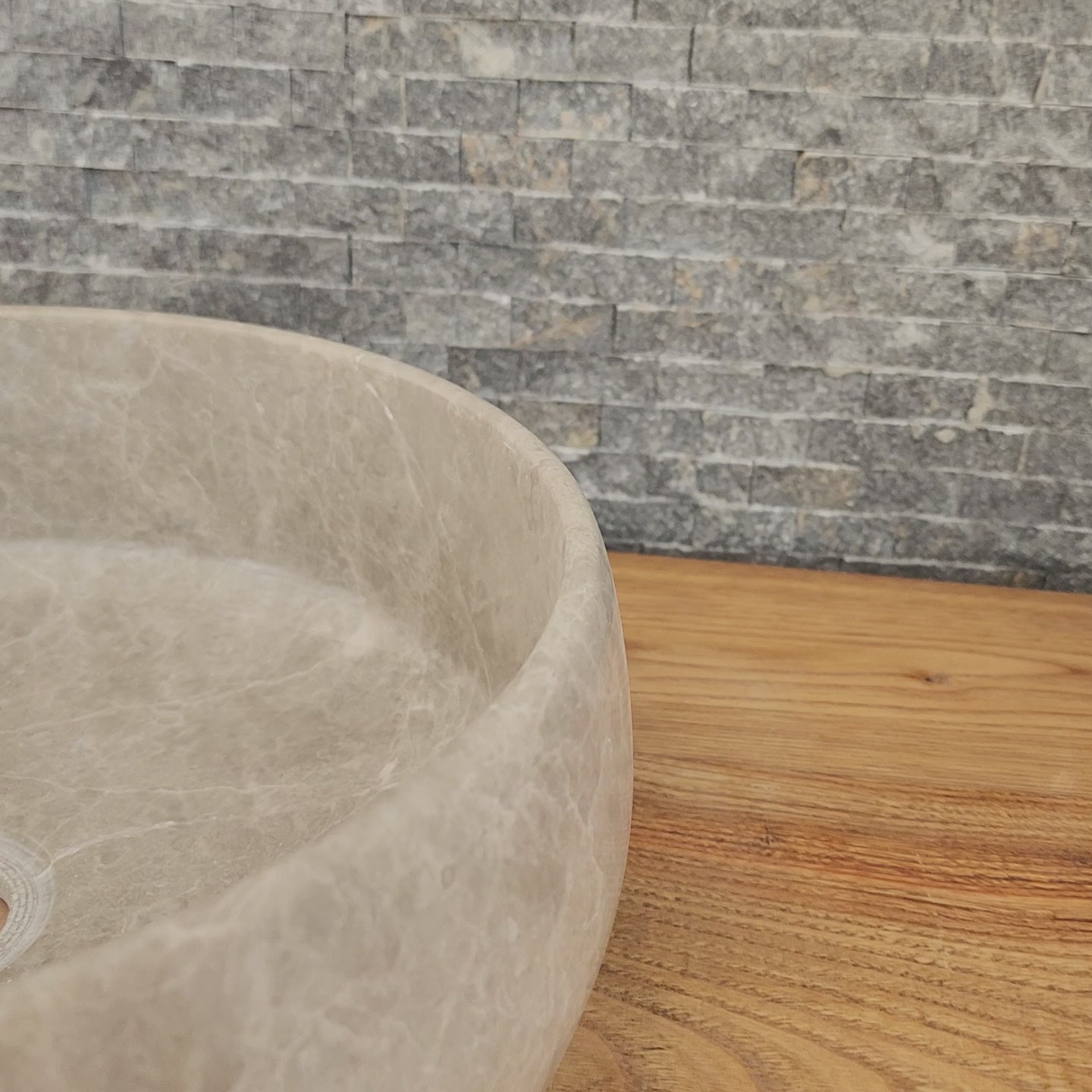 Polished Taupe Marble Vessel Sink - Round Solid Stone Basin