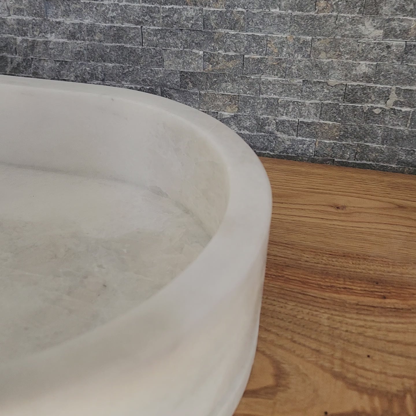 Natural White Marble Vessel Sink - Luxury Oval Stone Basin
