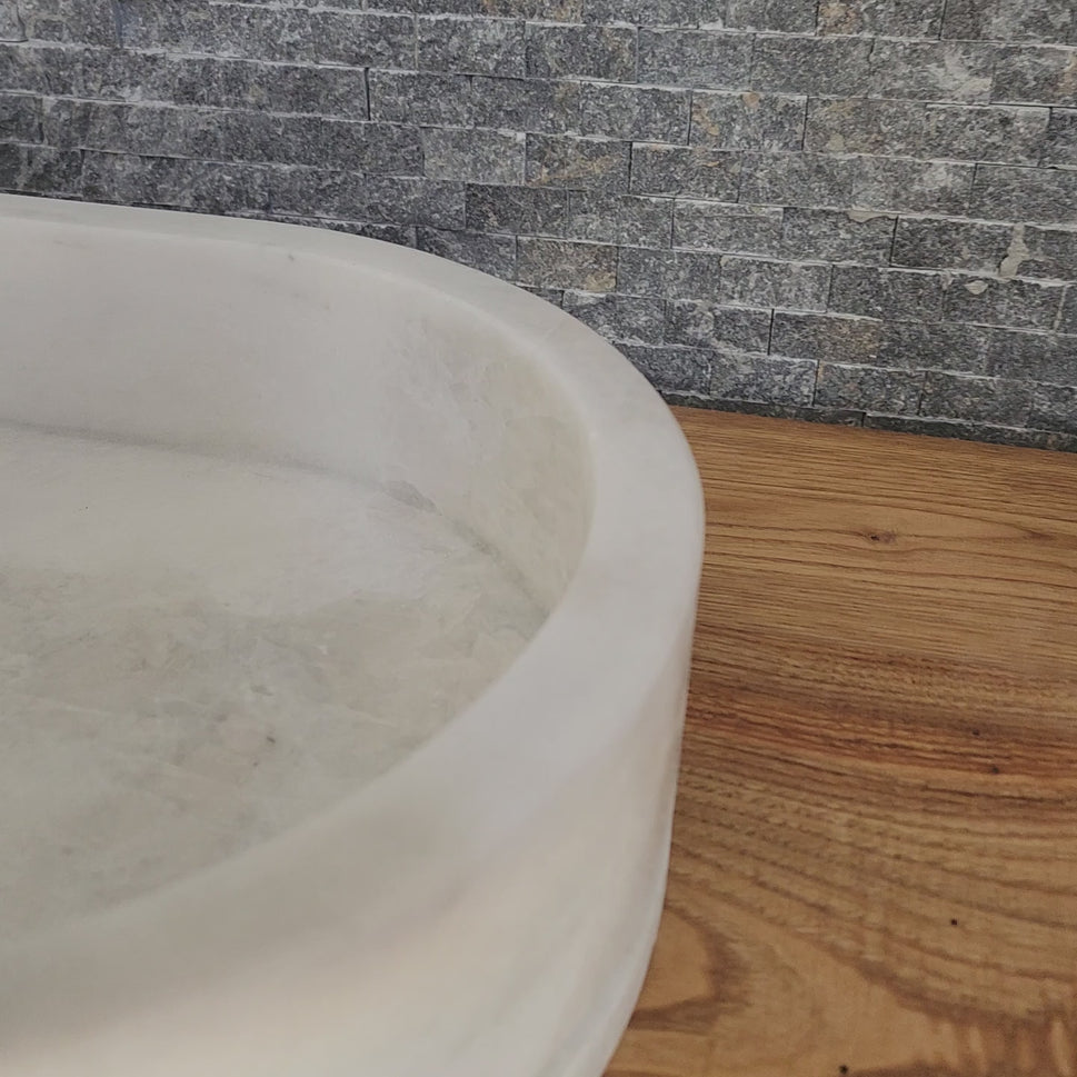 Natural White Marble Vessel Sink - Luxury Oval Stone Basin
