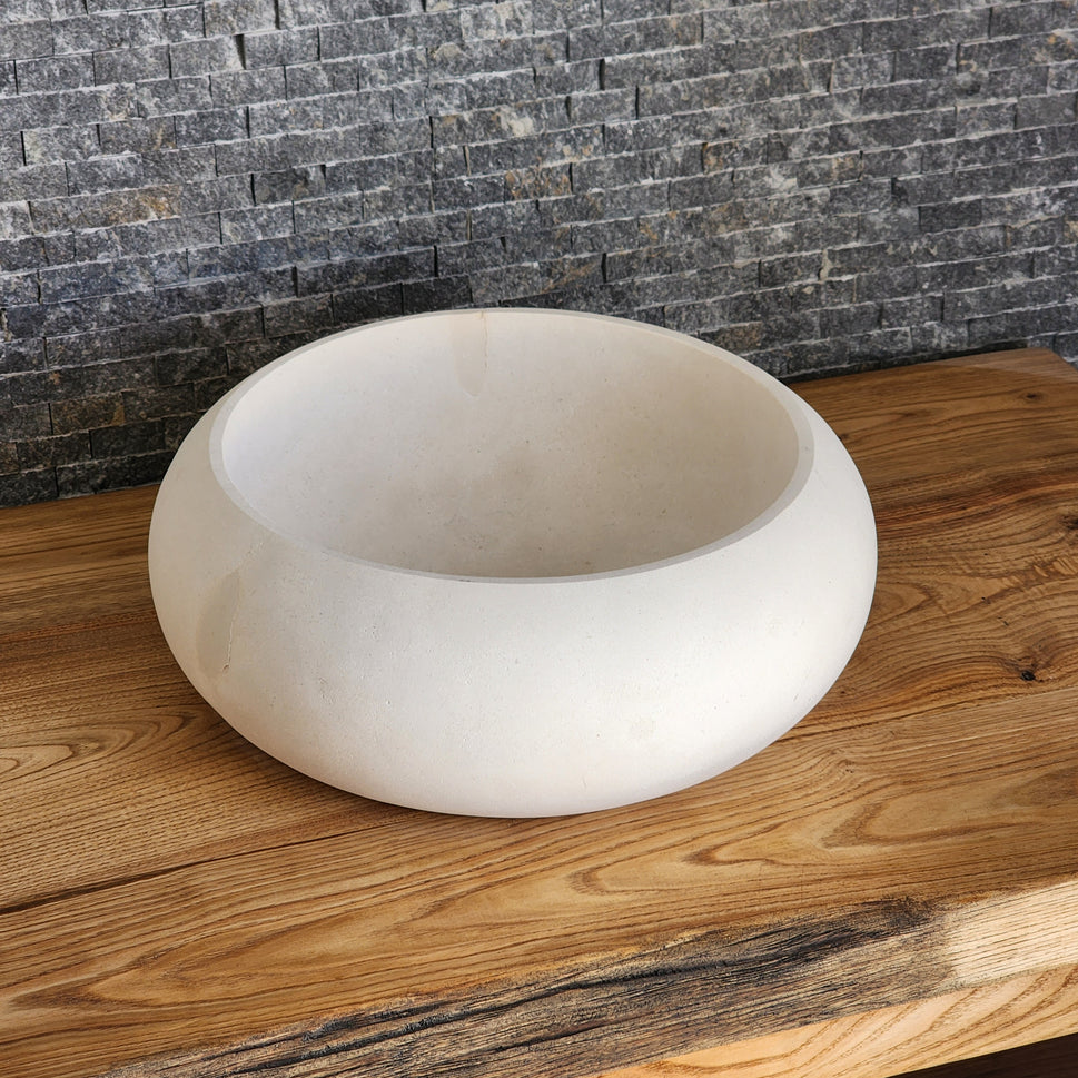 Cream Limestone Vessel Sink – Round Matte Organic Natural Stone Basin
