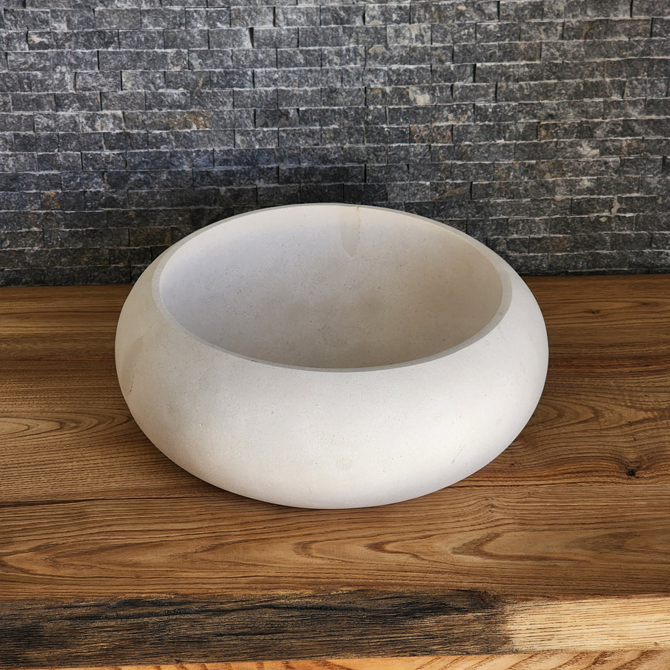 Cream Limestone Vessel Sink – Round Matte Organic Natural Stone Basin
