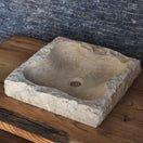 Switch Norhew Raw Travertine Vessel Sink - Hand-Chiseled Square Design 2 image