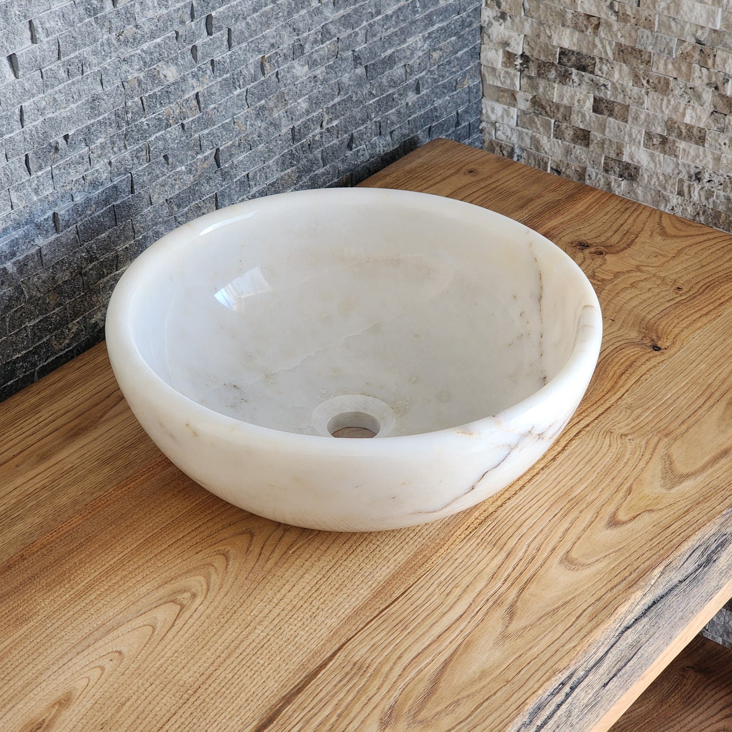 Solid White Marble Vessel Sink - Hand-Carved Natural Stone Basin