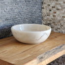 Switch Solid White Marble Vessel Sink - Hand-Carved Natural Stone Basin 3 image